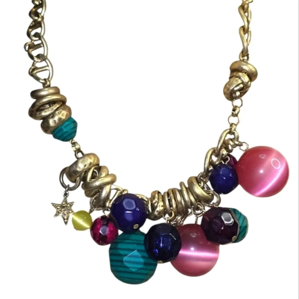 Jessica‎ Simpson Gold Charm Statement Necklace with Pink and Green Accents